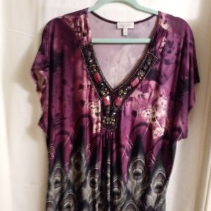 Purple V neck Embellished Tunic